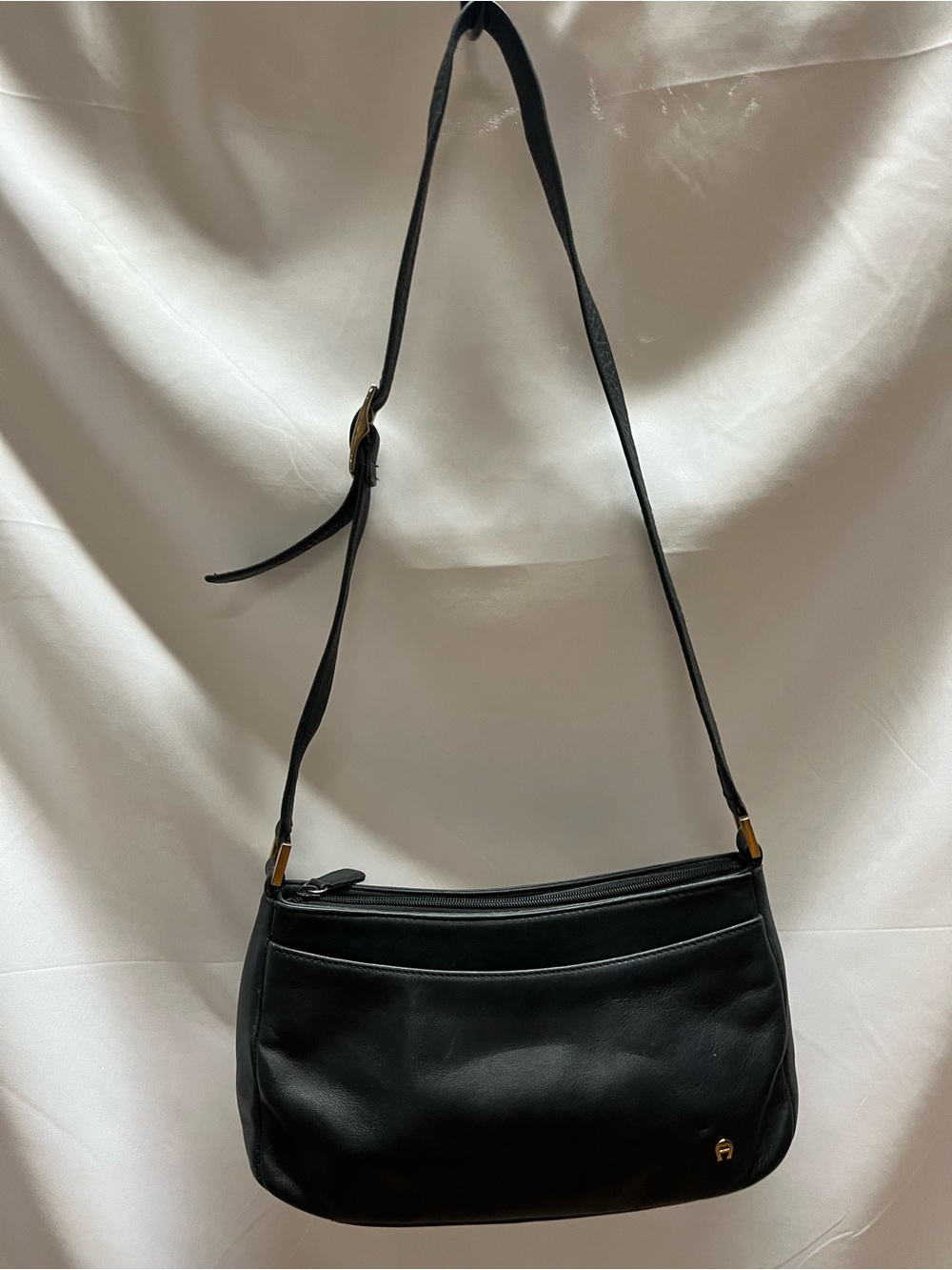 Etienne Aigner Black Leather Shoulder Bag with Gold Accent